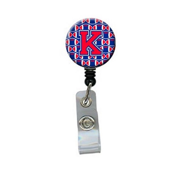 Carolines Treasures Letter K Football Harvard Crimson and Yale Blue Retractable Badge Reel CJ1076-KBR